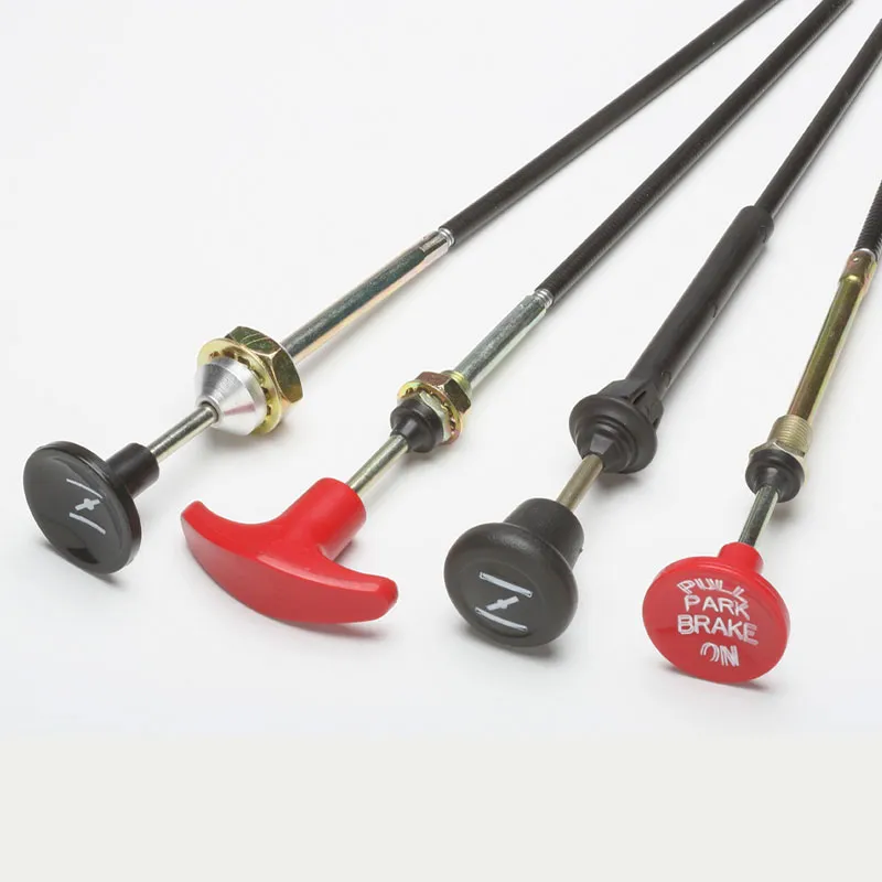 Variedad de tiradores manuales NEFSA para cables y controles mecánicos, incluyendo frenos y ahogadores de motor.