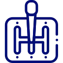  Icono lineal azul de una palanca de velocidades representando el amplio surtido de cables y controles mecánicos.